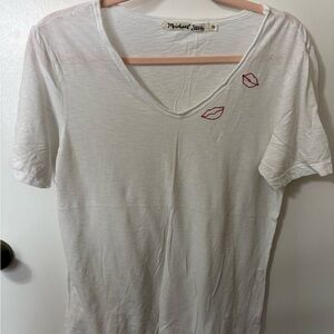 Michael Stars White Tee with Red Lip Design
